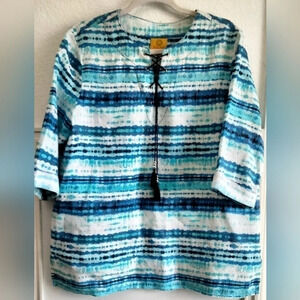 Rudy Rd. Women's Top 3/4 Sleeve 100% Linen Tie-Dye M Peasant Top